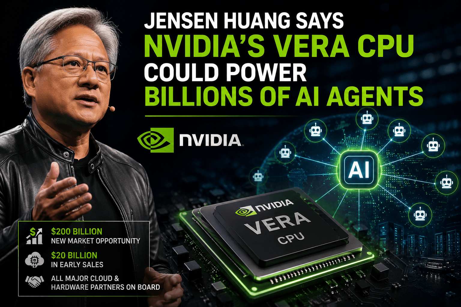Jensen Huang Says Nvidia’s Vera CPU Could Power Billions of AI Agents